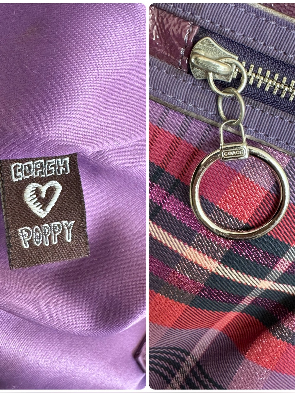 Coach Poppy Glam Purple Tartan Graffiti Tote - Picture 7 of 17